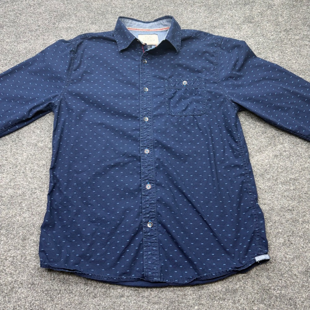 Flag & Anthem Mens Small Navy Blue Teal Geometric Print Long Sleeve Button Shirt - Picture 2 of 9